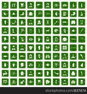 100 organ icons set in grunge style green color isolated on white background vector illustration. 100 organ icons set grunge green