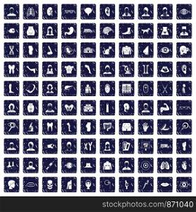 100 organ icons set in grunge style sapphire color isolated on white background vector illustration. 100 organ icons set grunge sapphire