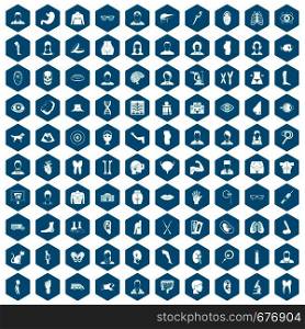 100 organ icons set in sapphirine hexagon isolated vector illustration. 100 organ icons sapphirine violet