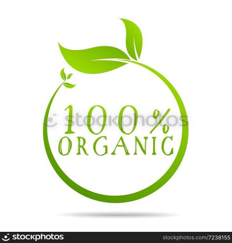 100% organic health design with vector leaf
