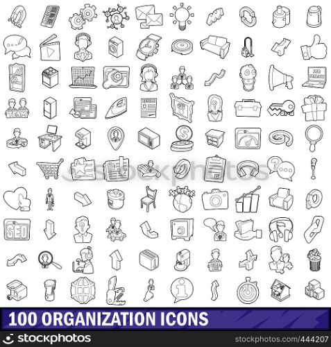 100 organization icons set in outline style for any design vector illustration. 100 organization icons set, outline style