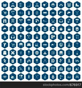 100 outfit icons set in sapphirine hexagon isolated vector illustration. 100 outfit icons sapphirine violet