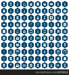 100 packaging icons set in sapphirine hexagon isolated vector illustration. 100 packaging icons sapphirine violet