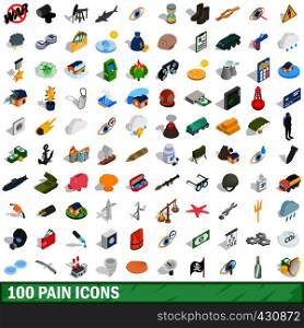 100 pain icons set in isometric 3d style for any design vector illustration. 100 pain icons set, isometric 3d style