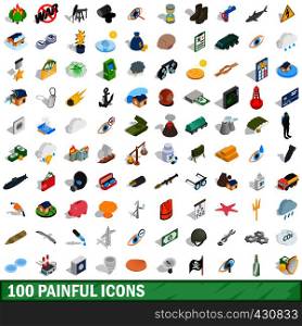 100 painful icons set in isometric 3d style for any design vector illustration. 100 painful icons set, isometric 3d style