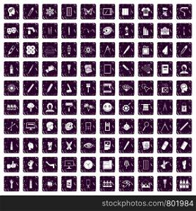 100 paint icons set in grunge style purple color isolated on white background vector illustration. 100 paint icons set grunge purple