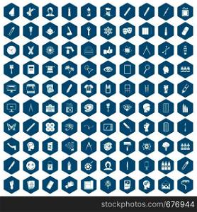 100 paint icons set in sapphirine hexagon isolated vector illustration. 100 paint icons sapphirine violet