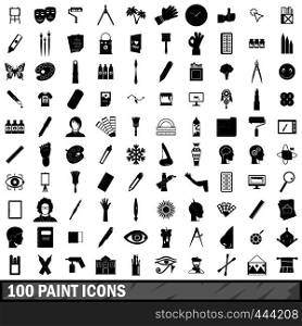 100 paint icons set in simple style for any design vector illustration. 100 paint icons set, simple style