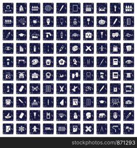 100 paint school icons set in grunge style sapphire color isolated on white background vector illustration. 100 paint school icons set grunge sapphire