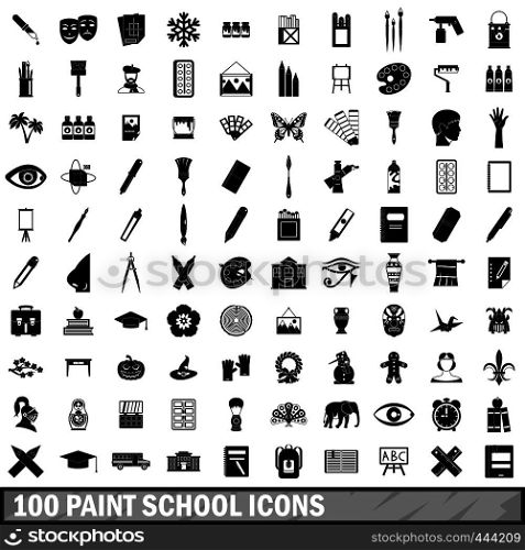 100 paint school icons set in simple style for any design vector illustration. 100 paint school icons set, simple style