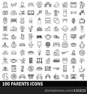 100 parents icons set in outline style for any design vector illustration. 100 parents icons set, outline style