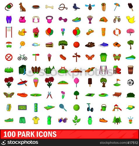 100 park icons set in cartoon style for any design vector illustration. 100 park icons set, cartoon style