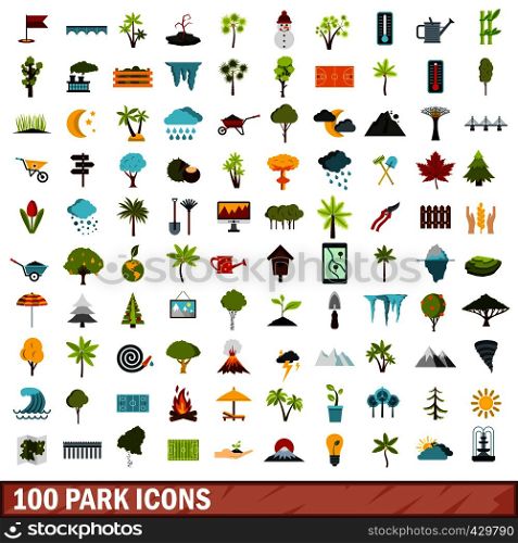 100 park icons set in flat style for any design vector illustration. 100 park icons set, flat style