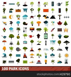 100 park icons set in flat style for any design vector illustration. 100 park icons set, flat style