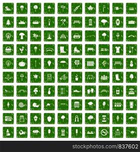 100 park icons set in grunge style green color isolated on white background vector illustration. 100 park icons set grunge green