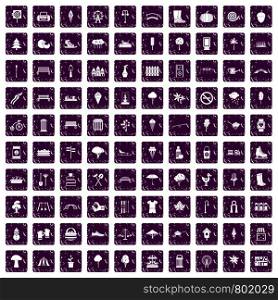 100 park icons set in grunge style purple color isolated on white background vector illustration. 100 park icons set grunge purple
