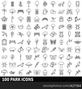 100 park icons set in outline style for any design vector illustration. 100 park icons set, outline style