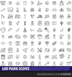 100 park icons set in outline style for any design vector illustration. 100 park icons set, outline style