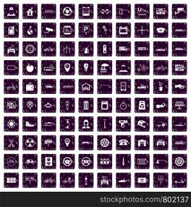 100 parking icons set in grunge style purple color isolated on white background vector illustration. 100 parking icons set grunge purple