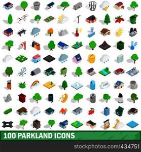 100 parkland icons set in isometric 3d style for any design vector illustration. 100 parkland icons set, isometric 3d style