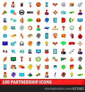 100 partnership icons set in cartoon style for any design vector illustration. 100 partnership icons set, cartoon style