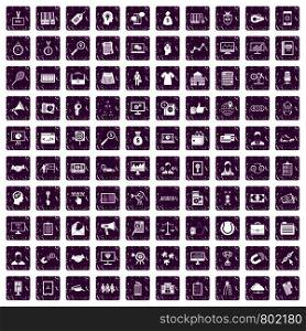 100 partnership icons set in grunge style purple color isolated on white background vector illustration. 100 partnership icons set grunge purple