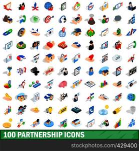 100 partnership icons set in isometric 3d style for any design vector illustration. 100 partnership icons set, isometric 3d style