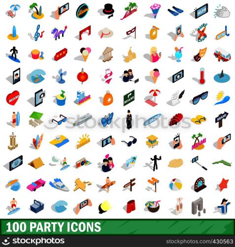 100 party icons set in isometric 3d style for any design vector illustration. 100 party icons set, isometric 3d style
