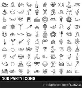 100 party icons set in outline style for any design vector illustration. 100 party icons set, outline style