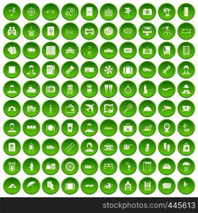 100 passport icons set green circle isolated on white background vector illustration. 100 passport icons set green circle