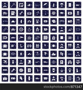 100 passport icons set in grunge style sapphire color isolated on white background vector illustration. 100 passport icons set grunge sapphire