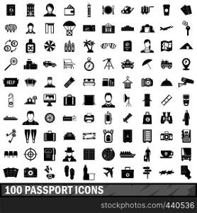100 passport icons set in simple style for any design vector illustration. 100 passport icons set, simple style