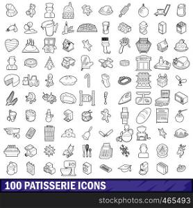 100 patisserie icons set in outline style for any design vector illustration. 100 patisserie icons set, outline style