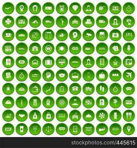 100 paying money icons set green circle isolated on white background vector illustration. 100 paying money icons set green circle