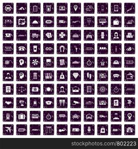 100 paying money icons set in grunge style purple color isolated on white background vector illustration. 100 paying money icons set grunge purple