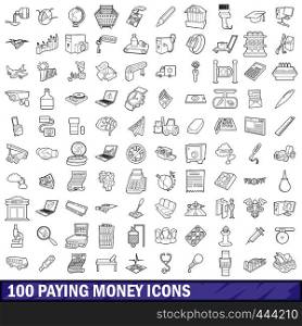 100 paying money icons set in outline style for any design vector illustration. 100 paying money icons set, outline style