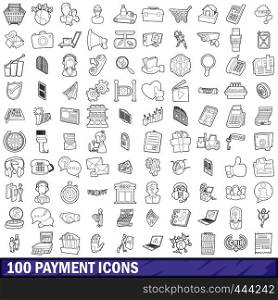 100 payment icons set in outline style for any design vector illustration. 100 payment icons set, outline style