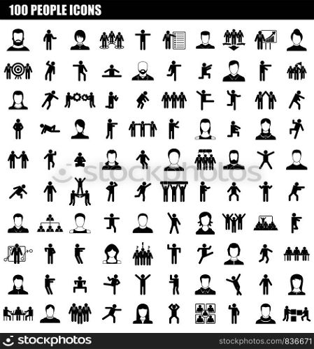 100 people icon set. Simple set of 100 people vector icons for web design isolated on white background. 100 people icon set, simple style