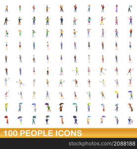 100 people icons set. Cartoon illustration of 100 people icons vector set isolated on white background. 100 people icons set, cartoon style