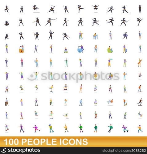 100 people icons set. Cartoon illustration of 100 people icons vector set isolated on white background. 100 people icons set, cartoon style