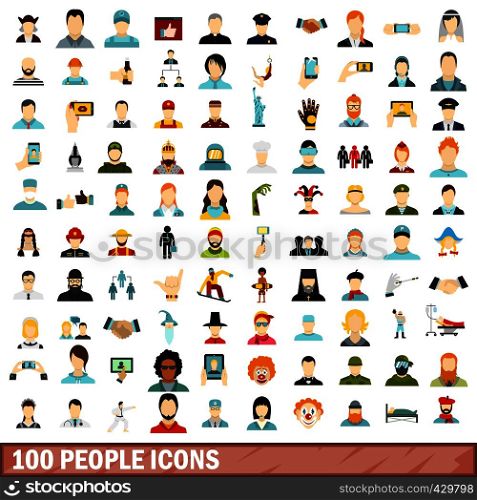 100 people icons set in flat style for any design vector illustration. 100 people icons set, flat style