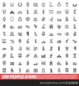 100 people icons set. Outline illustration of 100 people icons vector set isolated on white background. 100 people icons set, outline style