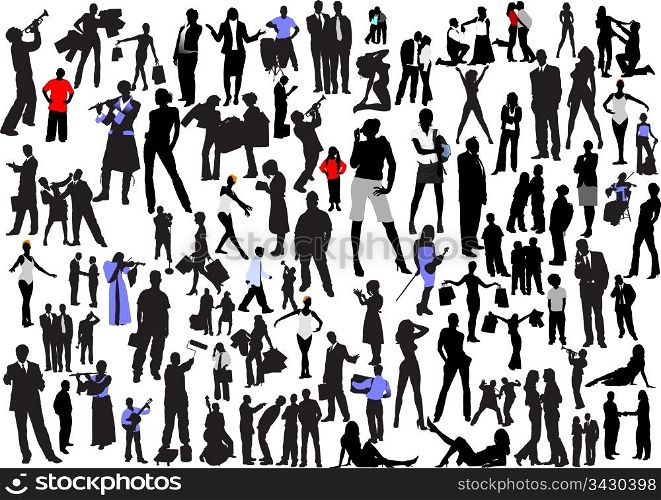 100 people silhouettes. Vector