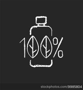 100 percent natural chalk white icon on black background. Creation of cosmetics without harmful chemical additives. Ecology movement. Professional skincare. Isolated vector chalkboard illustration. 100 percent natural chalk white icon on black background