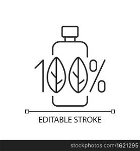 100 percent natural linear icon. Creation of cosmetics without harmful chemical additives. Thin line customizable illustration. Contour symbol. Vector isolated outline drawing. Editable stroke. 100 percent natural linear icon