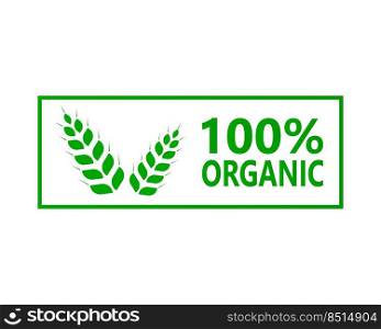 100 percent organic label. green eco badge. Sticker. Vector illustration. 100 percent organic label. green eco badge. Sticker. Vector illustration.
