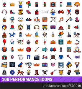 100 performance icons set. Cartoon illustration of 100 performance vector icons isolated on white background. 100 performance icons set, cartoon style