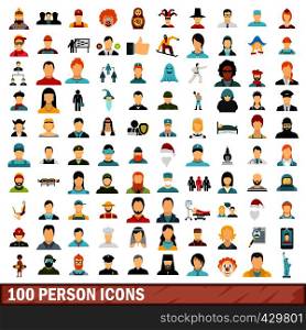 100 person icons set in flat style for any design vector illustration. 100 person icons set, flat style