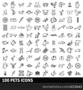 100 pets icons set in outline style for any design vector illustration. 100 pets icons set, outline style