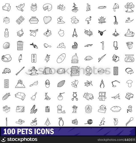 100 pets icons set in outline style for any design vector illustration. 100 pets icons set, outline style